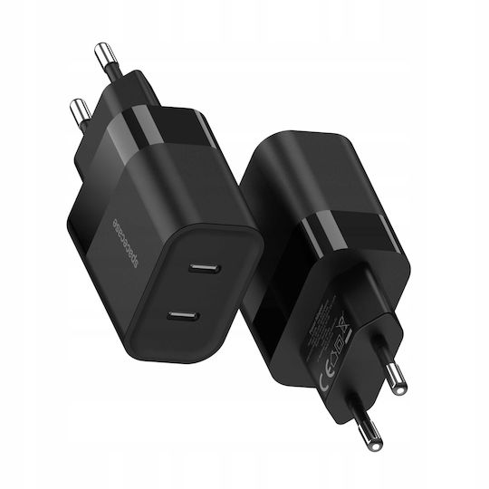 Spacecase Ladegerät ohne Kabel mit 2 USB-C Anschlüsse 20W Schwarzς (SC010B)