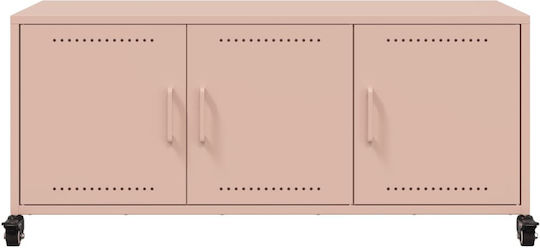 Metal TV Stand with Wheels Pink M100.5xD39xH43.5cm