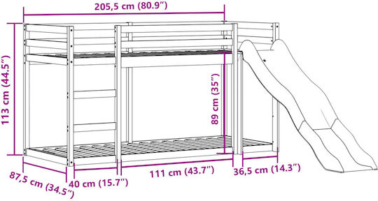 Kids Bed Bunk Single Beige for Mattress 80x200cm