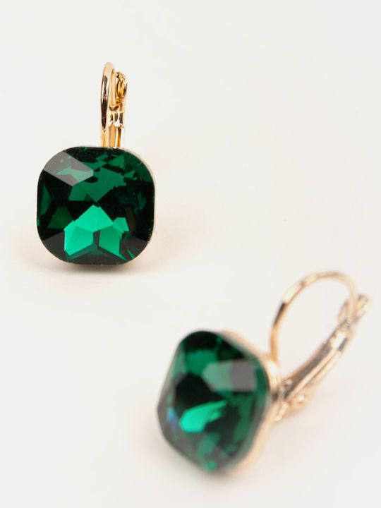 Rock Club Dangle Earrings with Green Stones
