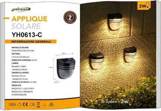 Universo Illuminazione Wall Mounted Solar Light 3W with Warm White Light 3000K