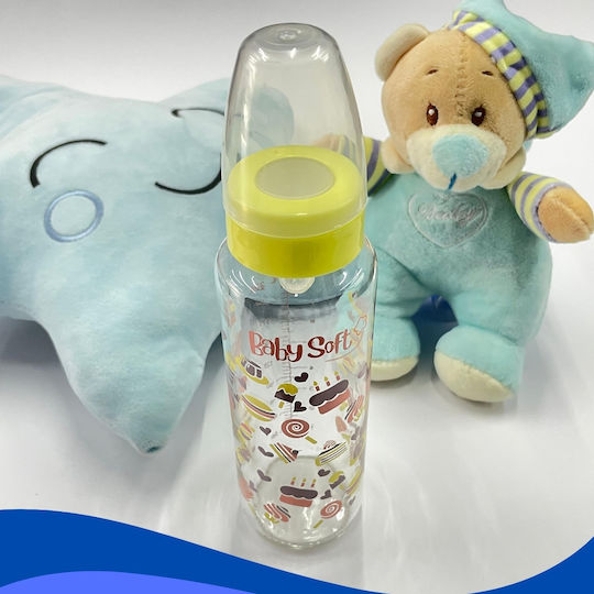 BabySoft Γυάλινο Μπιμπερό με Θηλή Σιλικόνης για 0+ μηνών Κίτρινο 250ml