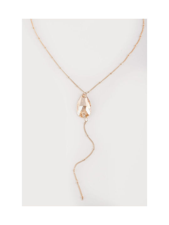 Long Beige Crystal Necklace