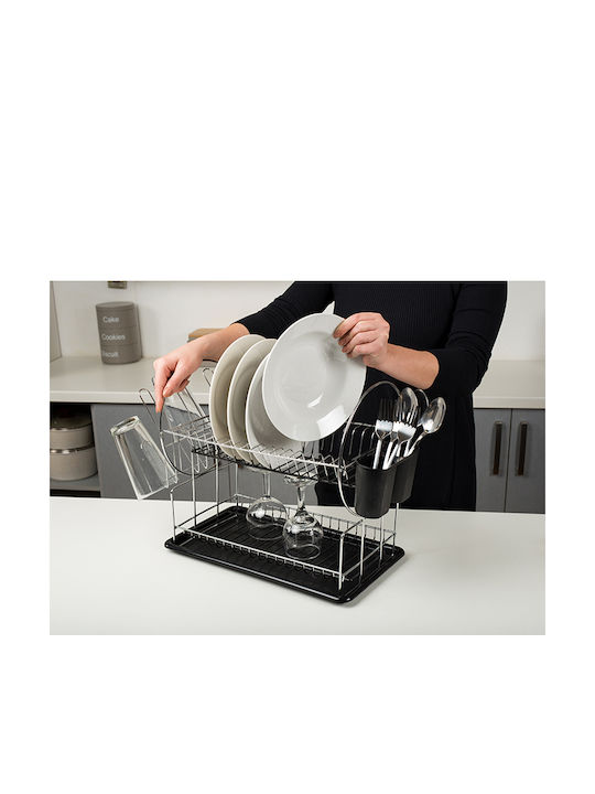 Nava Acer Dish Drainer Double Tier Metallic in Black Color 50x23.5x36cm 10-186-110