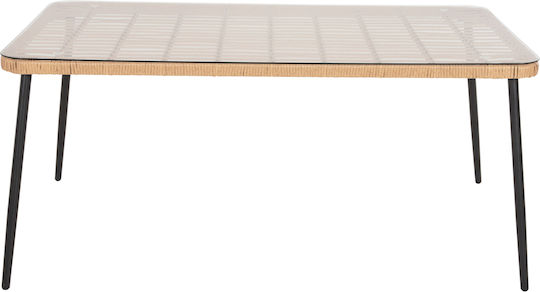 Masa pentru spații exterioare Rattan cu suprafață din sticlă Negru 159.5x89.5x72buc