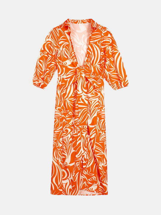 Women's Midi Dress with Orange Opening