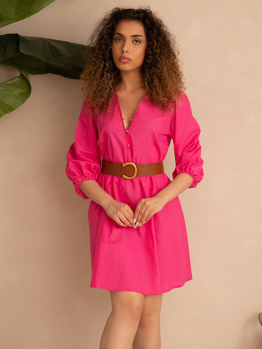 Rochie mini din in fuchsia