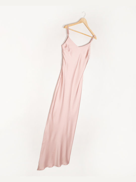 Rock Club Maxi Abendkleid Slip Dress Satin mit Schlitz Nude