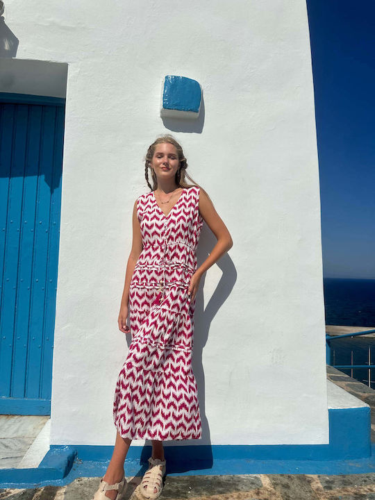 Summer Midi Shirt Dress Fuchsia