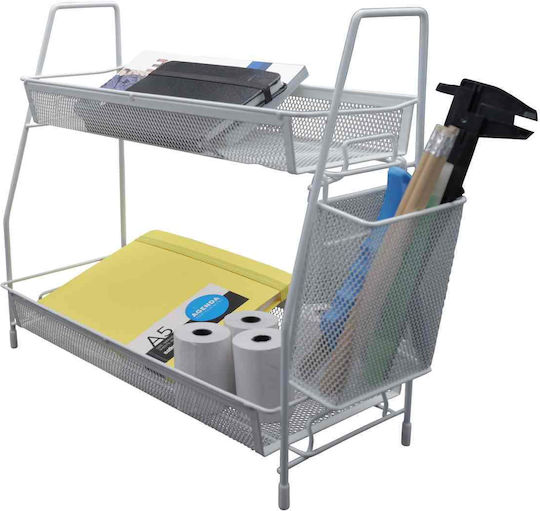 Organizator birou unchiul George, metal, culoare albă sau neagră, 2 rafturi, 1 suport pentru creioane, dimensiuni 40x17x32cm, alb