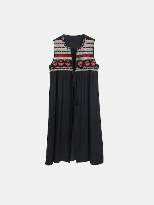 Boho bestickte schwarze Weste