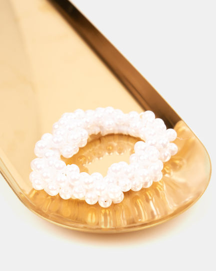 Hair Scrunchie Pearls White White