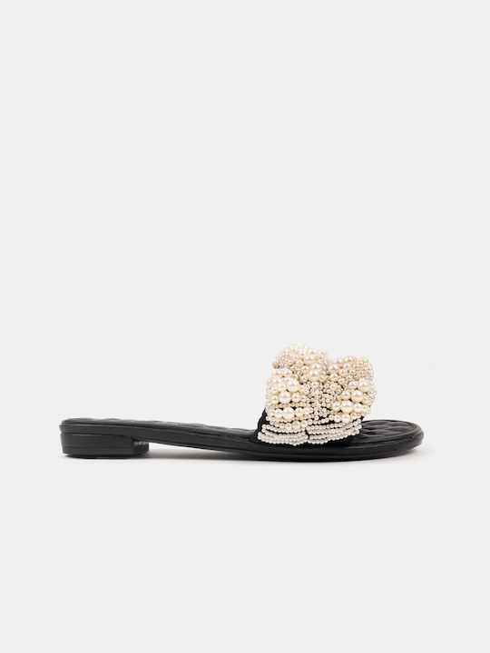 Women's Flat Sandals Pearls Black Black