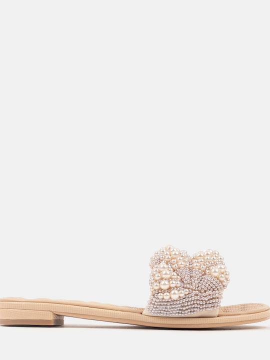 Sandale Casual Damă Flat Pantoflă Perle Bej Bej