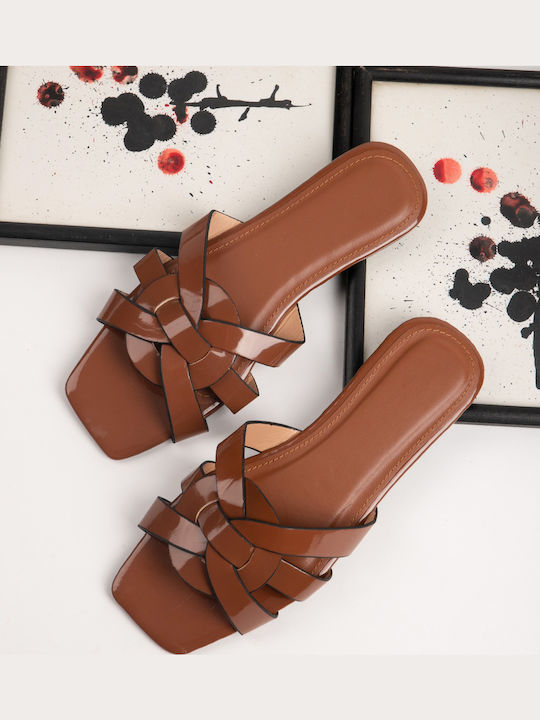 Women's Flat Sandal Patent Leather Details Brown Brown