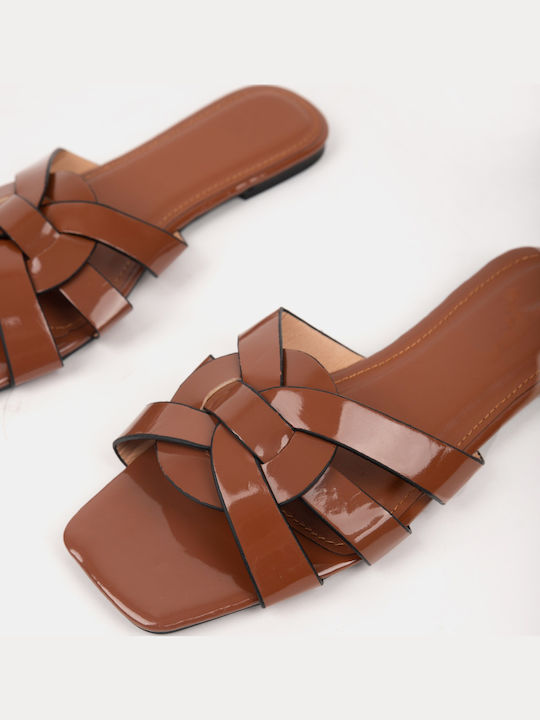 Women's Flat Sandal Patent Leather Details Brown Brown