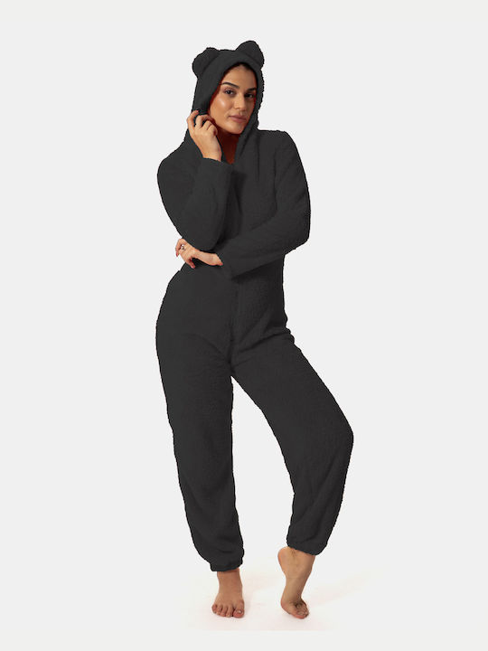 Full Body Pyjamas Soft Fleece Fabric Black Black