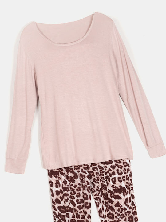 Σετ Πιτζάμας Ροζ Λεοπάρ Ροζ Ροζ