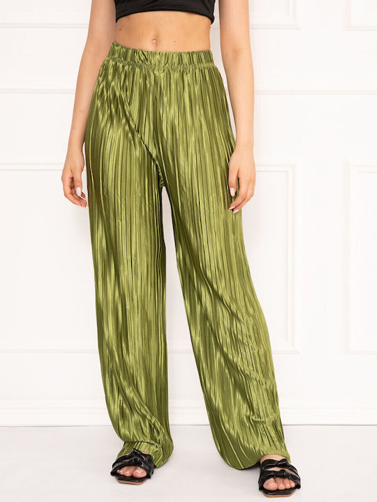 Pantaloni verzi cu talie elastică strălucitori