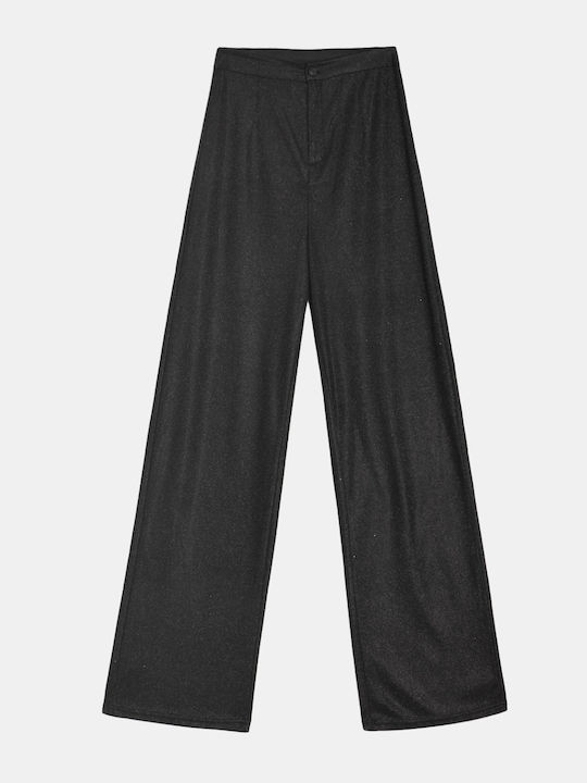 Set Top Pantaloni Efect Sclipici Negru