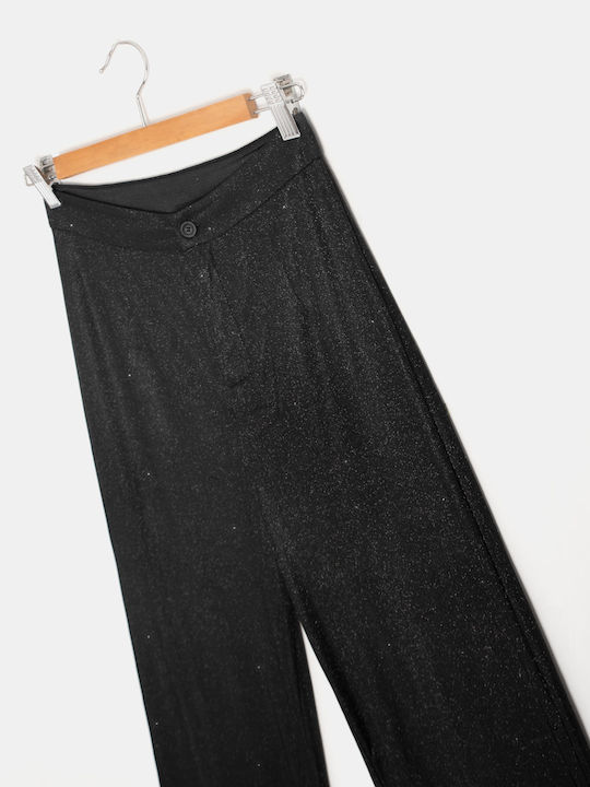 Set Top Pantaloni Efect Sclipici Negru