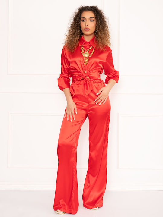 Red Satin Shirt and Trousers Set