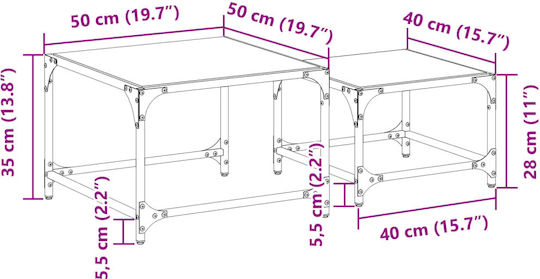 Pătrat Set Ziggon Din sticlă Transparent Glass 2buc L50xW50xH35cm.