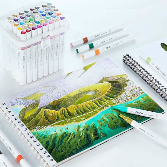 Ohuhu Oahu Fine & Chisel 48 Alcohol Drawing Markers Basic Colors