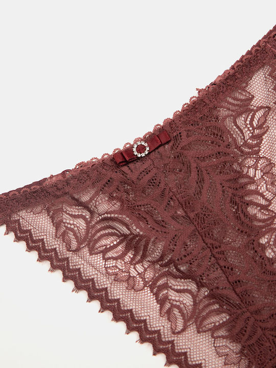 Burgundy Lace String Briefs