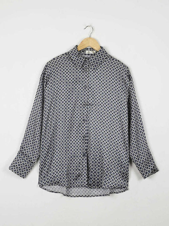 Satin Geometric Pattern Grey Shirt