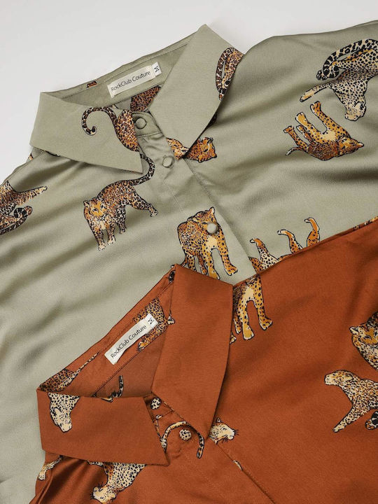 Сатенена риза с леопардов принт, кафява