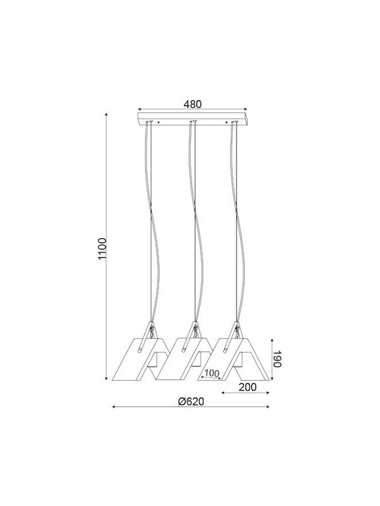 Aca Pendant Light Gray Rail with Socket E27 62x19x110cm