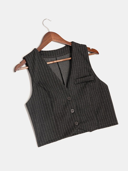 Ärmellose gestreifte Lurex-Grau-Strickjacke