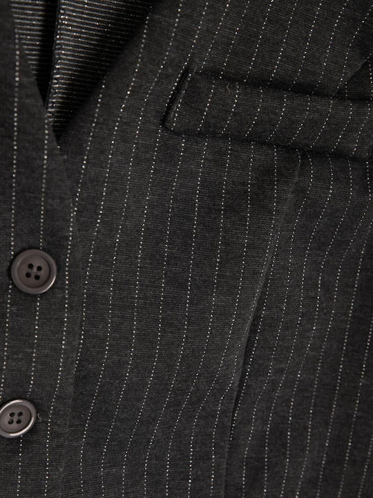 Ärmellose gestreifte Lurex-Grau-Strickjacke