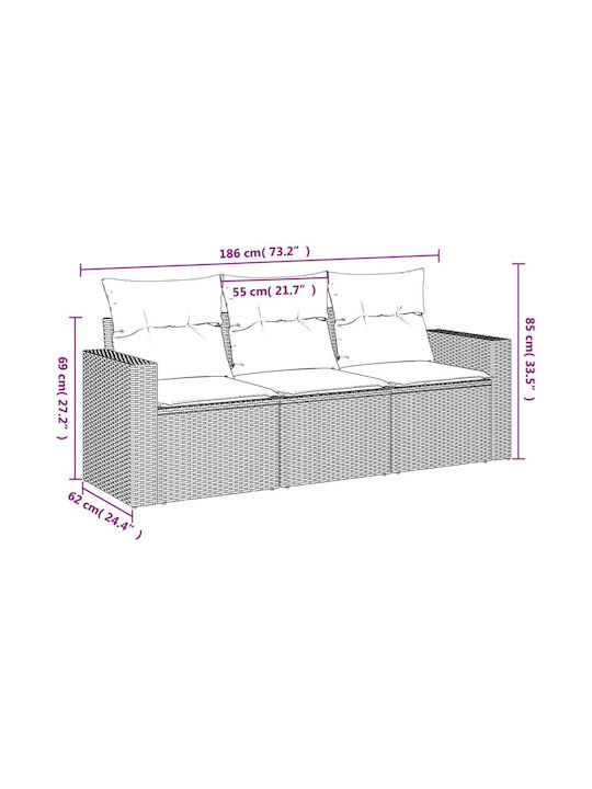 vidaXL Tree-Seater Outdoor Rattan Sofa with Cushions 55x55x69cm