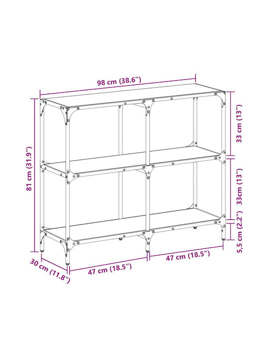 Console Table Metal with Glass Surface Transparent L98xW30xH81cm