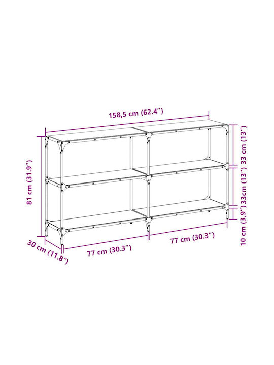 Consolă Metalică cu Suprafață din Sticlă Transparent L158.5xL30xH81buc