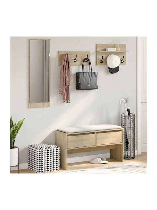 Hallway Furniture with Mirror / Coat Rack & Bench Coffee 90x31x46.5cm