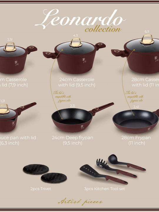 Berlinger Haus Collection Cookware Set of Aluminum with Non-stick Coating Leonardo Collection 15pcs