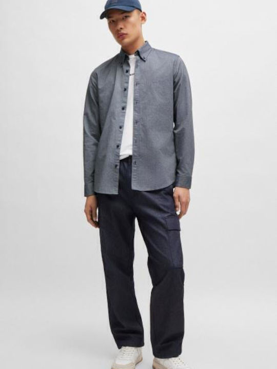 Long-sleeved Cotton Shirt Floral Navy
