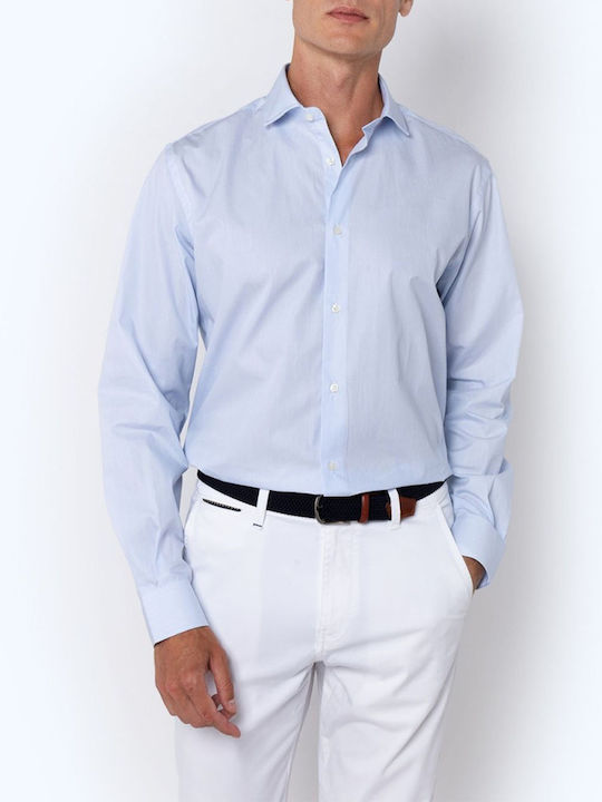 The Bostonians Men's Shirt Long Sleeve Cotton Striped Acorn, Skyblue