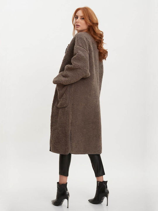 Oversized Synthetic Fur Coat Grey Grey