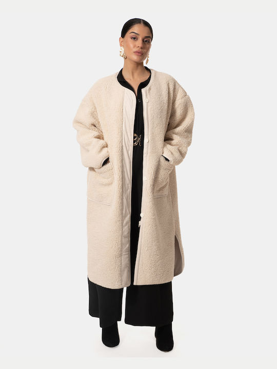 Oversized Synthetic Fur Coat White White