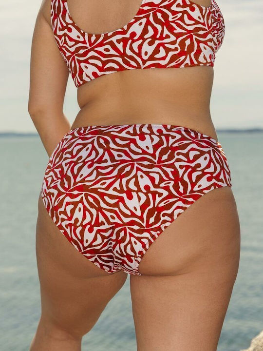 Μαγιό Σλιπ Basic Σούρες Plus Size Corals Κόκκινο Καφέ Λευκό