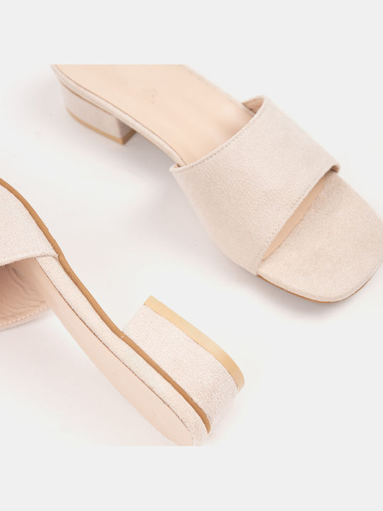 Damen Pantoletten Beige Wildleder Details