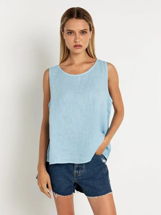 Toi&Moi Damen Sommer Bluse Leinen Ärmellos Ciell