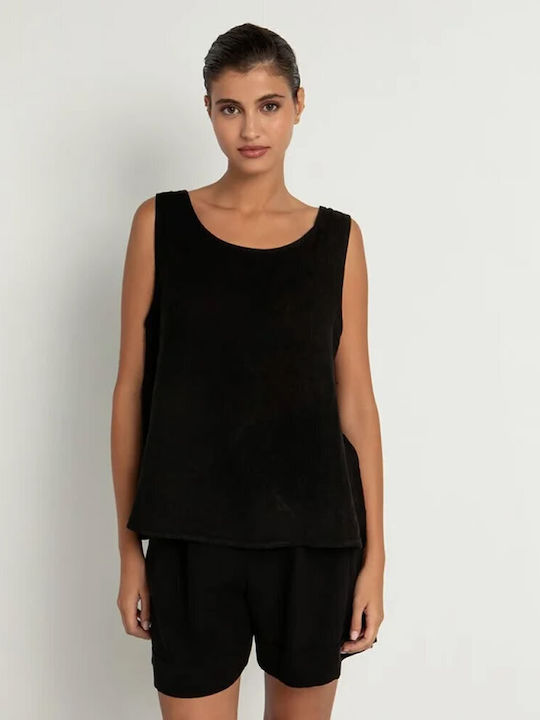 Toi&Moi Women's Summer Blouse Linen Sleeveless Black