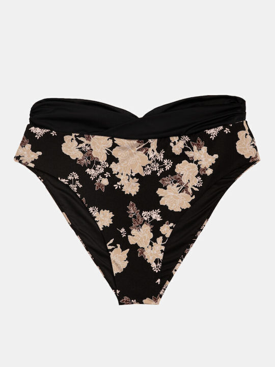 High-waisted Crossed Plus Size Peony Multicolor Bikini Bottoms