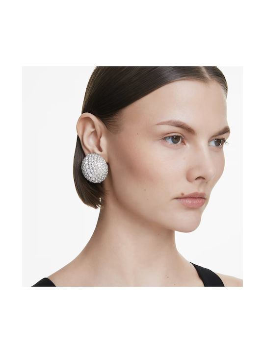 Swarovski Σετ Σκουλαρίκια με Clip από Ατσάλι με Πέτρες Γκρι