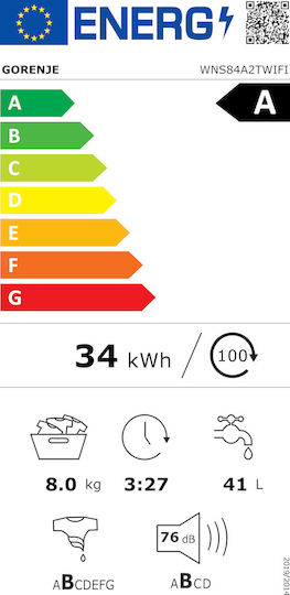 Gorenje Πλυντήριο Ρούχων 8kg 1400 Στροφών WNS84A2TWIFI